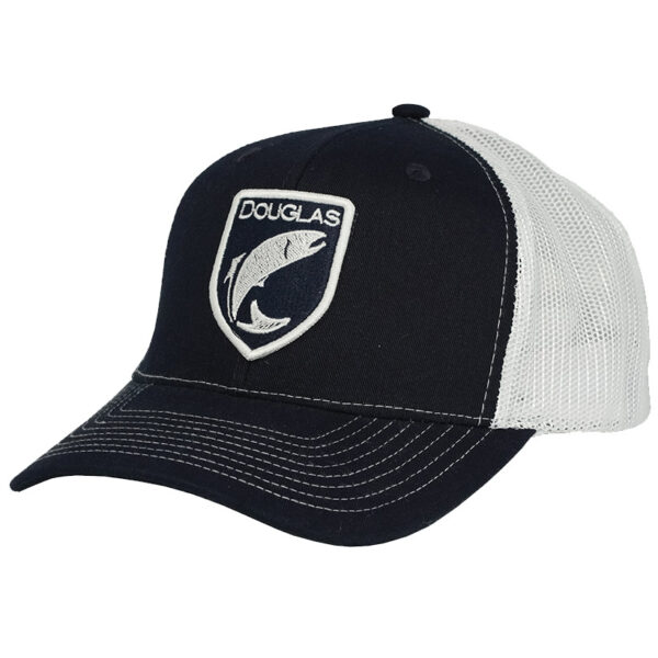 Douglas Outdoors Hat: High Crown Hat Shield Logo - Navy, White