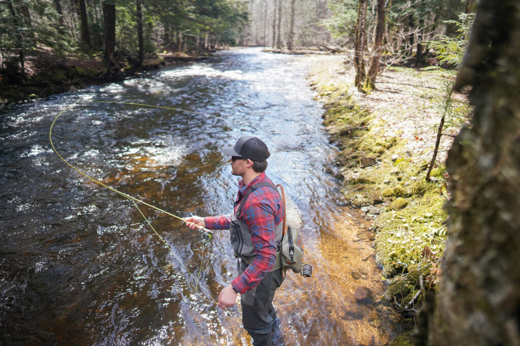 casting a fly rod for spring trout